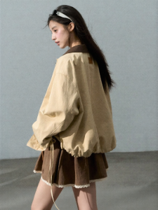 OAKMOO | Áo Khoác Bông Linen Vintage Dáng Rộng Có Dây Đai Phối Màu
