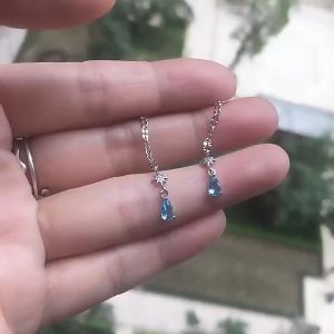 [SG SELLER]Comet earrings tassel ear line long temperament Korean version of 925 sterling silver jewelry ladies water drop blue zircon