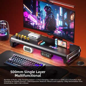 SENXUN | Ergonomic Desktop Stand with USB Hub Wireless Charging RGB Lights Shelf