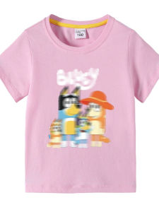 เสื้อยืดคอกลมแขนสั้นผ้าฝ้ายแท้ลายการ์ตูนสุนัข แฟชั่นเด็กชายเด็กหญิง ฤดูร้อน 2025 เสื้อผ้าเด็กผ้าฝ้ายแท้คอตตอน