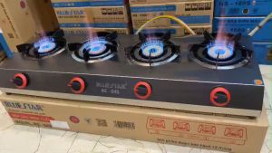 BẾP KHÈ GA BÁN CÔNG NGHIỆP 4 LÒ BLUESTAR TOÀN THÂN INOX ĐÁNH LỬA MAGNETO- TẶNG KÈM BỘ DÂY VÀ VAN KHÈ CHUYÊN DỤNG-BẾP MÌ CAY  BÁNH XÈO BÒ NÉ...