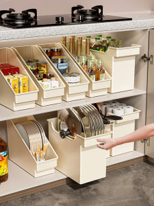 Kitchen Storage Box with Wheels Spice Organizer Pot Lid Rack Plastic Kitchen Storage Shelf Utensil Storage Cabinet Organizer