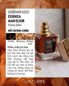 Nước hoa nam Giordani Gold Essenza Man Elixir Parfum. 50ml Nốt Hương Chính: Tiêu Đen Nhựa Hương Hổ Phách & Gỗ.
