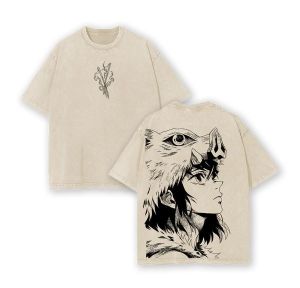 Bandai | Vintage Demon Slayer Inosuke Wash T-shirt Man Women Short Sleeve Tee Summer Y2k Streetwear 2026 Oversized Anime Print Casual Top