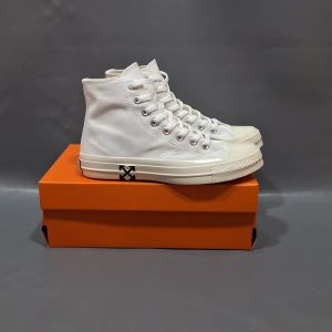 SEPATU CNVRS 70S HIGH X OFF WHITE FULL WHITE SOL OREN GLOSSY 37-43 PUTIH POLOS