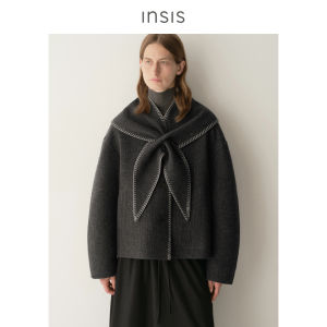 INSIS FEMME | Textured Wool Removable Bunny Ear Scarf Double-faced Short/Long Overcoat