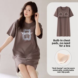 miiow | Pure Cotton Womens Sleepwear Short Sleeve Summer Home Clothes Set With Chest Pad Striped Pattern Can Be Worn Outside MiiOW