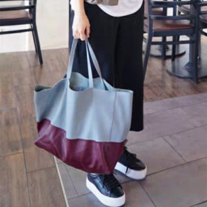 New 2025 Soft Leather Large Tote Bag Color Block Womens Shoulder Bag Simple Fashion Top Layer Cowhide Handbag Casual Leisure