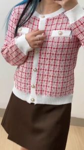 6078 Daeun Plaid Long Sleeves Knit Korean Top Blouse Panjang Wanita Korea Premium