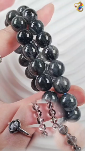 Graduation Grade Black Rutilated Quartz Bracelet (Wealth Bowl Powerful Protection Smooth Old Mine)