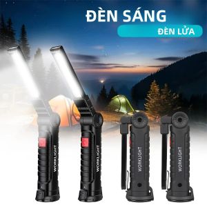 Đèn Pin LED Công Suất Cao Đèn Làm Việc COB 5 Chế Độ Di Động Từ Tính USB Có Thể Sạc Lại Đèn Lồng Cắm Trại Khẩn Cấp Thiết Kế Gấp