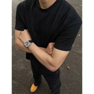 Extra Large 300 Pounds American Retro Heavyweight Pure Cotton Short Sleeve T-Shirt Mens Summer Casual Basic Sportswear Top