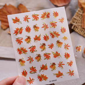 1Pcs 3D Halloween Maple Leaf Pumpkin Nail Art Sticker Autumn Thanksgiving Maple Leaves Nails Decals Fall Plant Manicure Decor &1