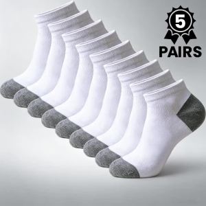 5 Pairs White and Gray Kids Basic Socks Lightweight and Comfortable Short Socks Suitable for Boys and Girls for Daily Wear