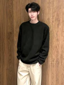 เสื้อยืดคอกลมแขนยาวผ้าฝ้ายเนื้อนุ่มสไตล์อเมริกันสำหรับผู้ชาย ทรงหลวม ทรงพอดีตัว ใส่ได้ทุกวัน ฤดูใบไม้ผลิ ฤดูร้อน ฤดูใบไม้ร่วง