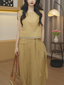 Shalldoer | Loose Fit Casual Set Womens Summer Slimming Sleeveless Vest Straight Leg Pants Two Piece Set Comfortable Breathable Clothing