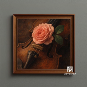 Tranh Nghệ thuật "Violin Và Hoa Hồng" VIETSMART ART - Sơn dầu 40 x 40cm