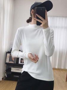 Soft Solid Color Half High Collar Base Layer Shirt Womens Casual Long Sleeve T-Shirt Autumn Winter Comfortable Inner Wear