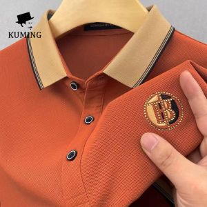 Summer Mens Short Sleeved Ice Silk Embroidered Lapel Polo Shirt Half Sleeved Top for Men