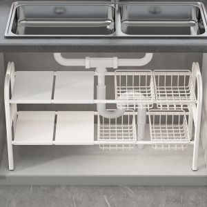 Kitchen Sink Storage Rack Multi-Functional Pot Holder Countertop Space Saver Carbon Steel Cabinet Internal Shelf Expandable