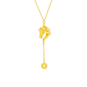 Gold Zodiac Horse Pendant Necklace Lock Bone Chain Women