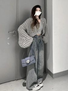 ชุดแฟชั่นสตรี: เสื้อสเวตเตอร์สตรีทแวร์ที่ได้แรงบันดาลใจจากละครเกาหลีและกระโปรงยีนส์ยาวชุดสูทโพลีเอสเตอร์สองชิ้นสําหรับเด็กอายุ 18-25 ปี