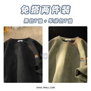 Summer New Heavyweight Suede Short Sleeve T-Shirt Mens Casual Youth Fashion Brand Loose Fit round Neck Printed Top