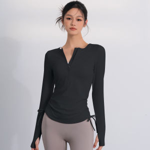 Fitness Girl Long Sleeve Yoga Clothes Half Zip Drawstring Training Running Sportswear Slimming Effectiveness Autumn Sportswear