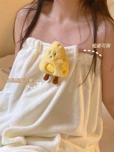 ชุดผ้าเช็ดตัวรูปหมีน่ารัก ชุดเดรสอาบน้ำยางยืดแห้งเร็วสำหรับผู้หญิง ชุดสามชิ้น ไม่มีขนหลุด ชุดผ้าเช็ดตัวฤดูหนาว ผ้าขนหนูเช็ดตัว