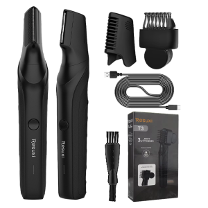 Resuxi New Mens Electric Body Hair Trimmer Multi Functional 3 in 1 Hair Clipper Shaver Set IPX5 Full Body Water Wash Clipper