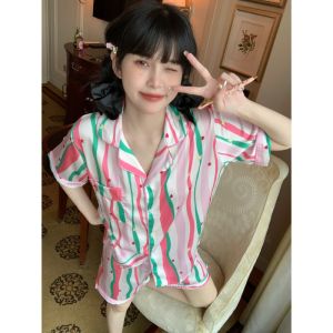 Chiikawa Phong Cách Nhật Bản Mùa Hè Băng Lụa Nữ Tay Ngắn Bộ Đồ Ngủ Nữ Dễ Thương Uzagi Lưới Đỏ Nhà Quần Áo Họa Tiết Hoạt Hình