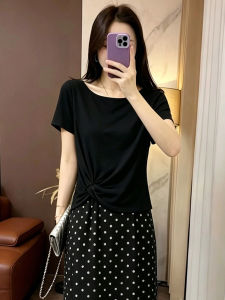 Summer Fashion Two-Piece Set Simple Style Age Reducing Short Sleeve T-Shirt Polka Dot Skirt