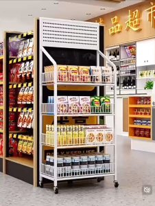 【24 Hours Shipped】Supermarket Shelves Multi Layer Display Stand5 Layers Mobile Metal ShelvesSupermarket shelvesKitchen rack organizeShelf for Convenience StoreSuper load-bearingBlack/white