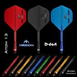 MISSION ALUMINIUM DART SHAFT - ANODISED ATOM 13 METAL ALUMINUM DARTS SHAFT/STEM 3Pcs/Pack