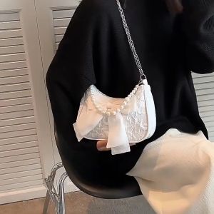 High-End Sense Bags Womens Western Style Bowknot French Pearl Underarm Fashionable All-Match One-Sh