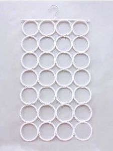 Foldable Wicker Scarf Display Stand 28 Circles Towel Rack Storage Organizer Space Saving Multi Functional Necktie Holder Shelf