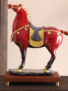 Red Ceramic General Horse Tang Dynasty Three-Color Horse Ornaments Wealth Attracting Horse Artifacts for Living Room Entrance Office Decorations
