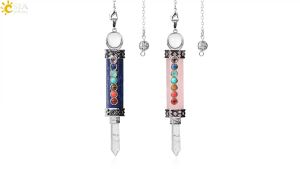 CSJA 7 Chakra Divination Pendulum for Dowsing Crystal Quartz Pendulums 2021 Natural Stone Pendant Wand Pendulos Spiritual G676