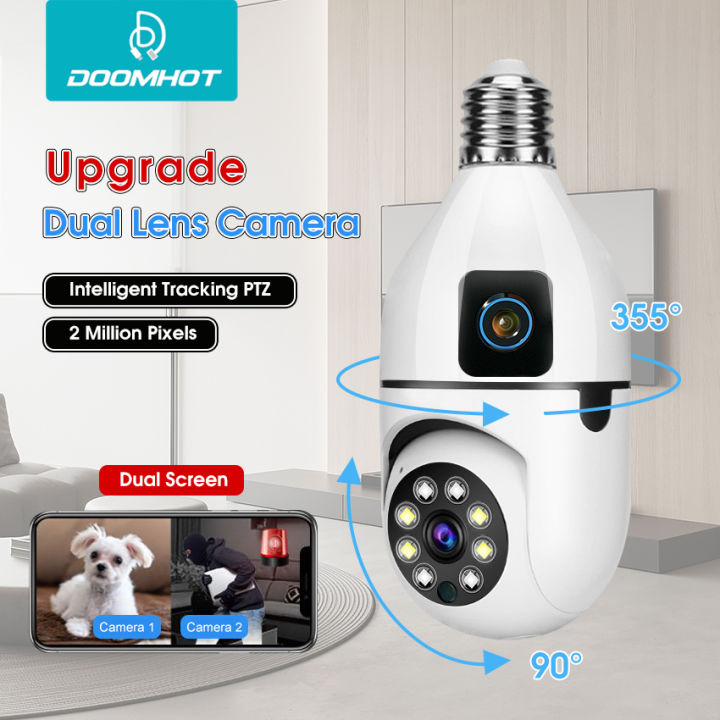 DoomHot Camera Dual Upgrade Light Bulb Camera Camera Screen Dual Lens  Intelligent Tracking PTZ Detection Alarm Infrared Night Vision Multiple