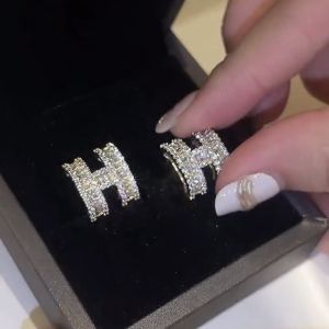 S925 Silver Needle Airy Zirconia Embellished H-Shape Earrings Minimalist Korean Design Trendy Fashion Jewelry for Women