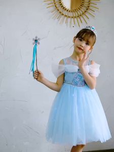 hiCosplaydy Kids Princess Elsa Anna Elegant Princess Dress Cosplay Costume