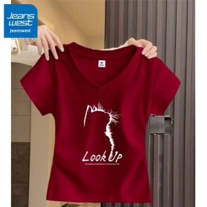Jeanswest | Red V-Neck Short Sleeve Cotton T-shirt