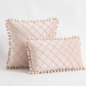 30x50cm 45x45cm Velvet Throw Pillow Cover with Cute Pompom Orange Pleated Decorative Farmhouse Boho Pillowcase Cuscini Divano 방석