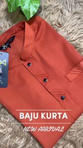 ◆ WARNA BRICK ORANGE ◆ KURTA SLIM FIT KAIN COTTON / BAJU KURTA RAYA SEPASANG DEWASA & BUDAK BAJU SAHAJA ( D017K ) KD