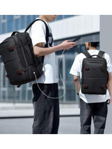 Mens High-End Business Travel Backpack Large Capacity Waterproof Computer Bag Casual Simple Style Polyester Lining Zipper Closure
