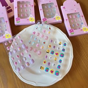 12pcs/Set Kids Cute Beauty Nail Art Set Fake Nails Cartoon Characters With Stick Glue High Quality Press On Nail Art Do it Yourself Personalizes Design Teemi