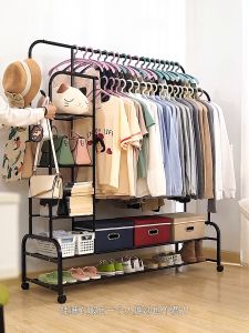 Double-Pole Double-Layer Clothes Hanging Rack / Rak Baju Murah / Rak Pengering Pakaian Strong Steel Structure Simple Laundry Rack