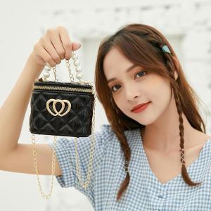 Delicate Pearl Diamond Grid Chain Childrens Bucket Bag Girls Crossbody Handbag Princess Jelly Bag Elegant Daily Use