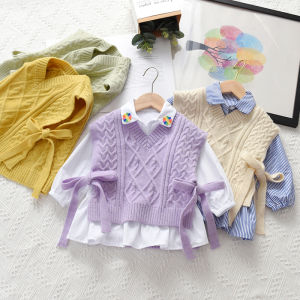 Áo Len Dệt Kim Ngắn Cho Bé Gái Áo Khoác Ngoài Thời Trang Phong Cách Hàn Quốc Cho Trẻ Em Áo Len Dệt Kim Cổ Tròn Cho Bé Gái