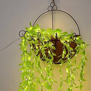 2/3M 20LED Leaf String Lights USB Plug Willow Curtain Lamp Bedroom Decorative Imitation Green Leafy Rattan Copper Wire Light